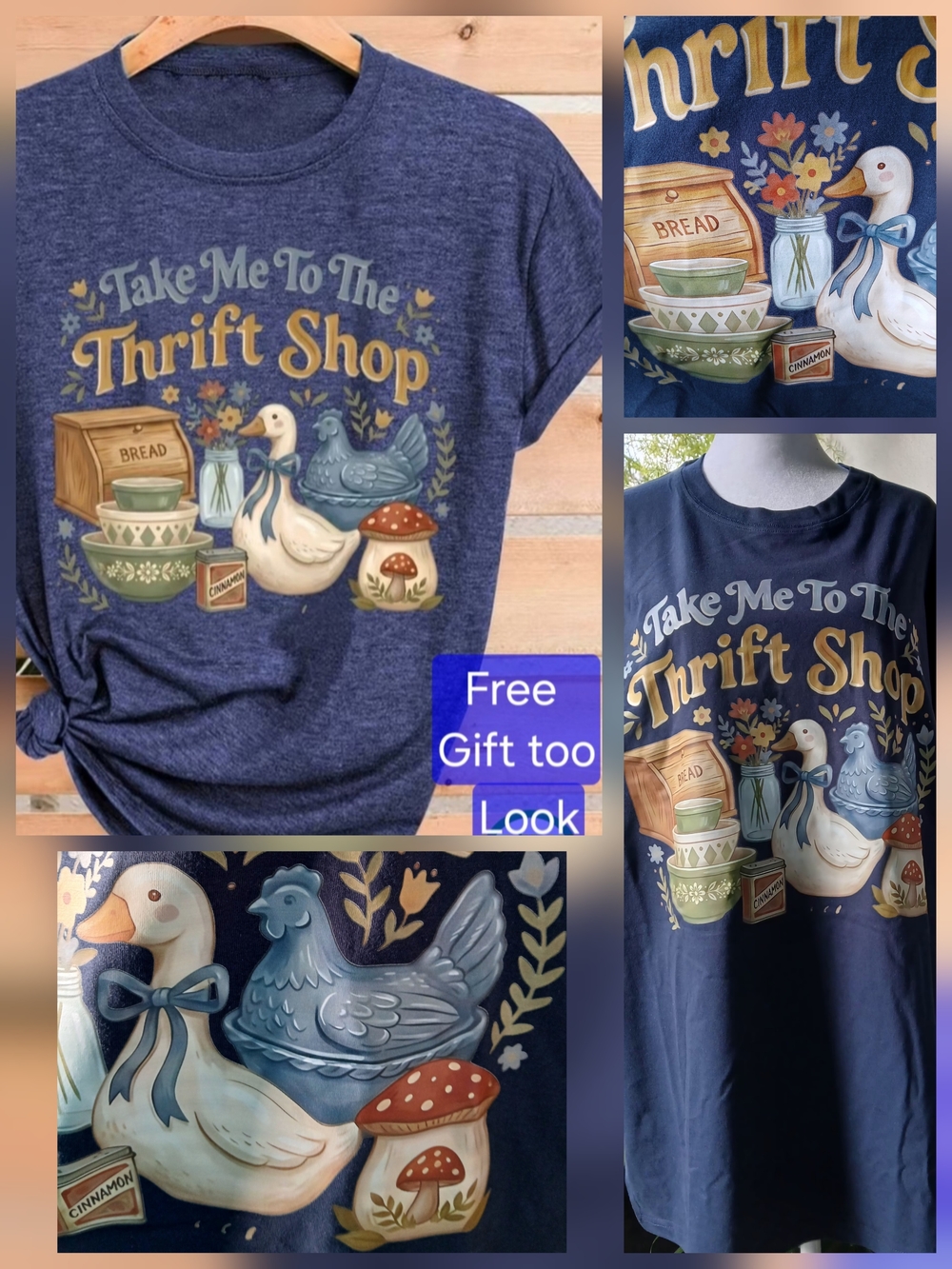 🔥Take Me To The Thrift Shop Short Sleeve Tee - Navy NEW XL & FREE GIFT